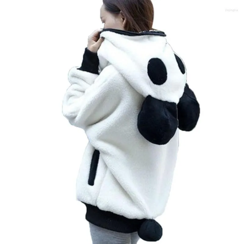 Женские куртки зима панда медведь капюшона милый ухо теплое женское пиджак