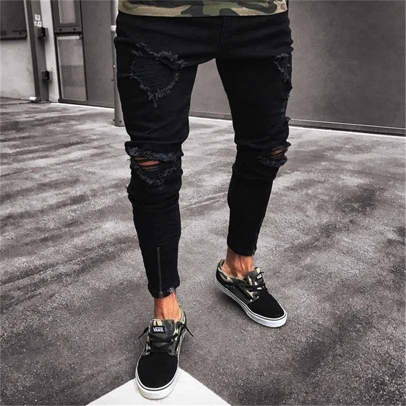 Mens Jeans Plus Size S3XL Mens Cool Designer Marca Black Jeans Skinny Rasgado Destruído Stretch Slim Fit Hip Hop Calças Com Buracos Para Homens 220831