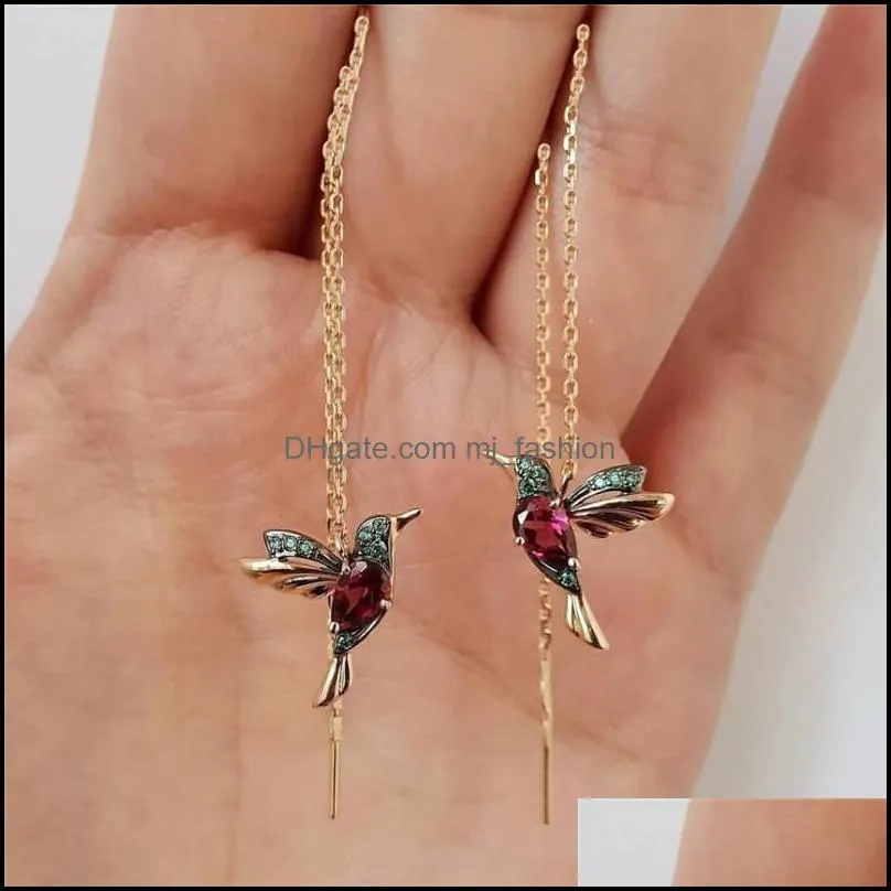 Dangle Chandelier 1 Pair Unique Long Dangle Earrings Bird Pendant Tassel Crystal Ladies Jewelry Design 2 Colors Hummingbi Mjfashion Dh0R2