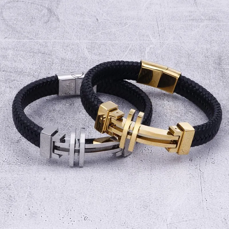 Pulseiras de link jóias de aço inoxidável tendência de tendência criativa de titânio corda de couro retrô masculino