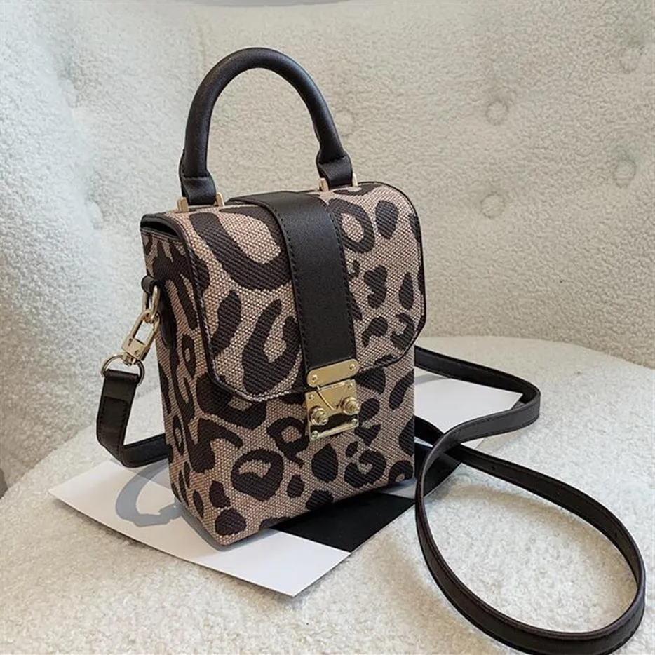 Women Winter Winter Personaled Vertical Printing Phone Phone Bag Trend Trend Leopard Handbag Sweet and Boady Bow Ribbon Gold Buckl265U