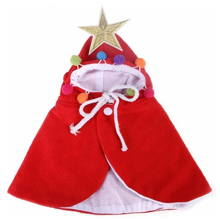 Vêtements pour chiens Costume de Noël pour animaux de compagnie Cape de Noël pour chiot avec étoile et pompons Chat Santa Cape Party Cosplay Robe pour chats et chiens de petite et moyenne taille