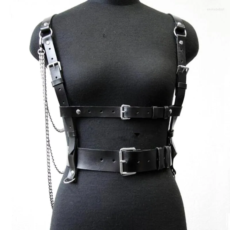 Ceintures Faux cuir harnais Punk gothique corps Bondage Cage gland chaîne enveloppé taille sangles femmes hommes ceinture bretelles accessoires