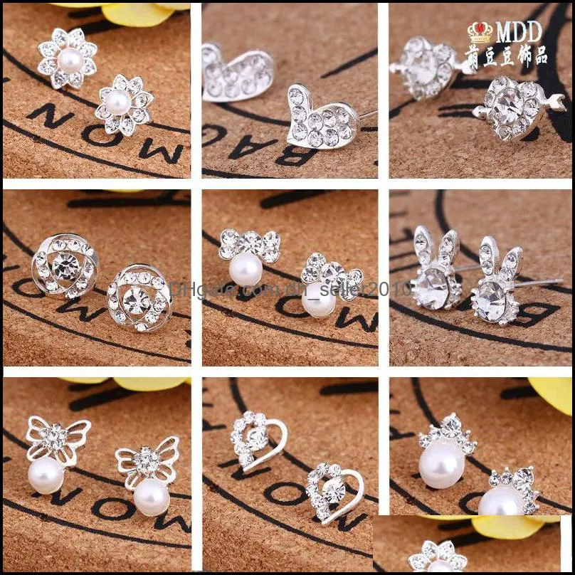 Stud Selling Stud 45 Styles Korean Earrings Creative Super Shiny Diamond Pearl Studs Earring Fashion Jewelry High Quality 79 U2 Drop Dhlib