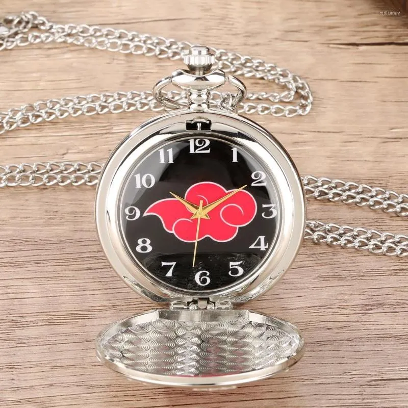 Pocket Watches Red Cloud Rug Silver Watch Necklace Pendant Arabic Numeral Dial Cosplay Gifts Clock With 80cm/38cm Chain