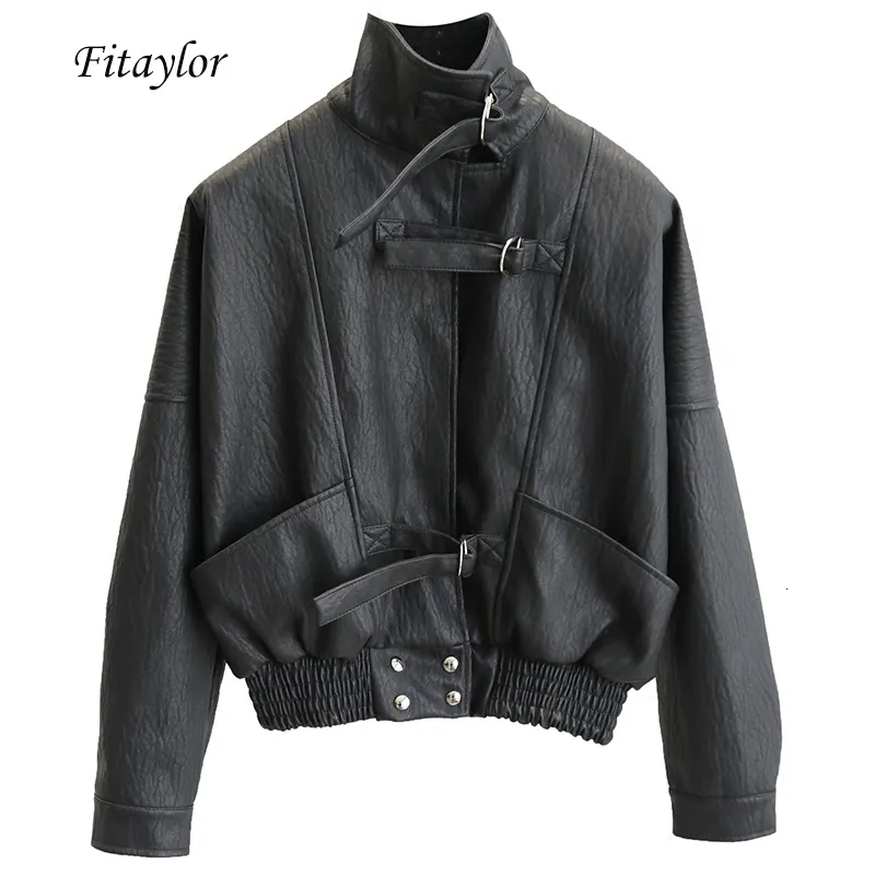 Kvinnor s jackor Fitaylor Harajuku faux läderjacka batwing hylsa lös cyklistrock avslappnad höstkvinnor pu outwear punk bombare 221130