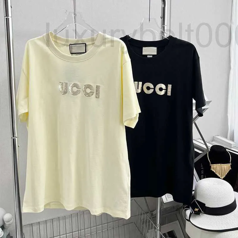 Women's T-Shirt designer 2023 Early Spring New European Goods Correct Version Round Neck Sequins Letter Short Sleeve Loose Casual 3KQZ