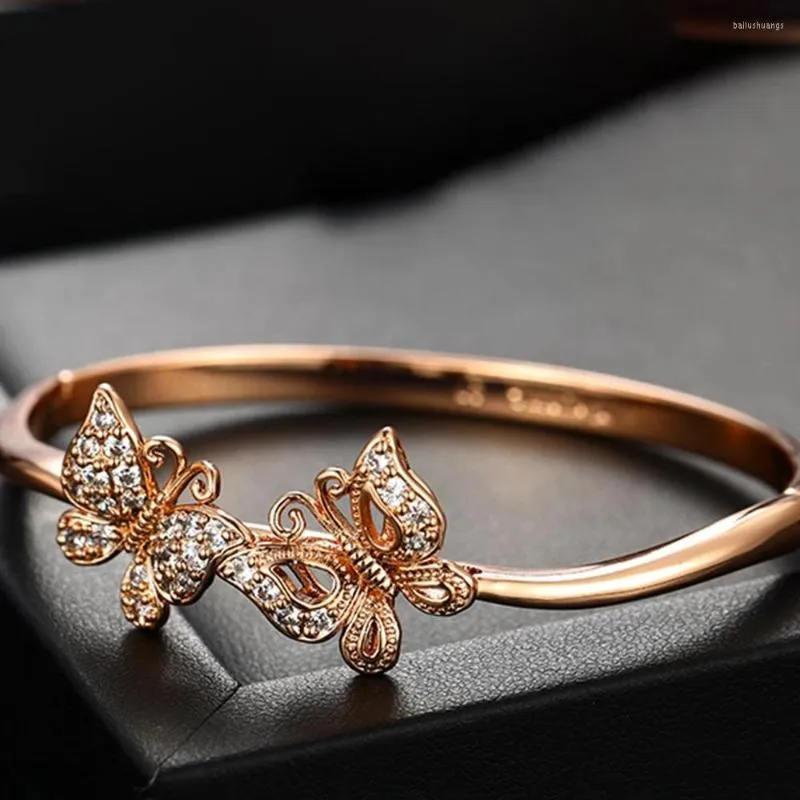 Bransoleta Bangle Exqusive Kobiet z motylem Design 18k Rose Gold wypełniony urok Girlfriend Birthday Prezent może otworzyć