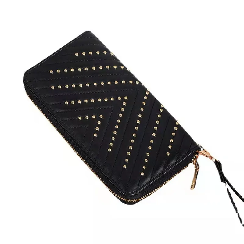 Zipper Rivets long style women designer wallets lady zero phone purses female fashion casual clutchs no419