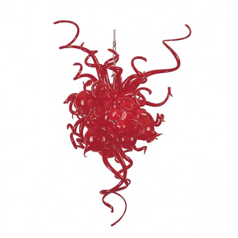 手吹きガラスのシャンデリアランプリビングルームアート装飾照明赤い光沢のあるホームフィクスチャーロフトハンギングランプ28インチ