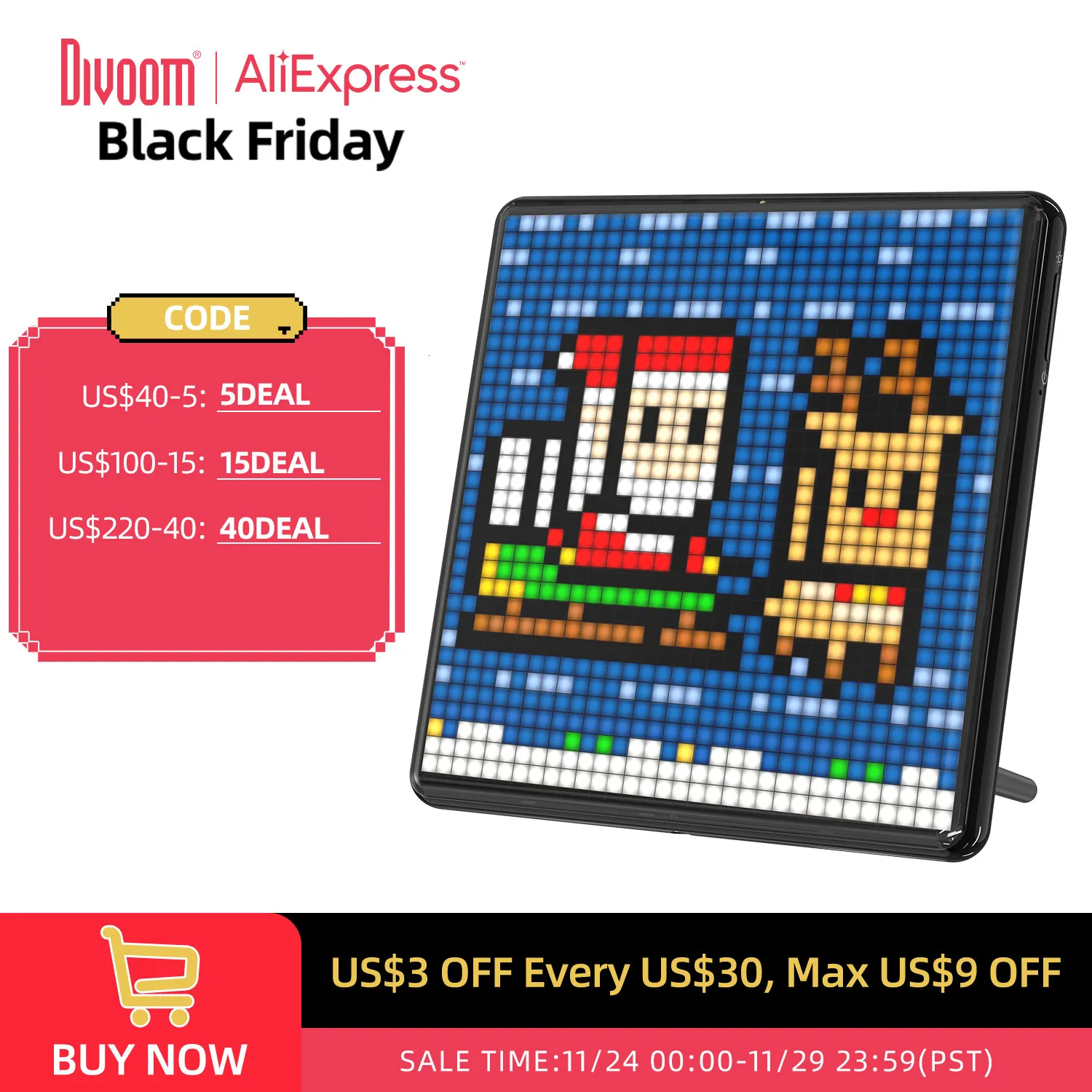 Cadres Divoom Pixoo Max Digital Po Frame avec 32x32 Pixel Art Programmable Panneau d'affichage LED Cadeau de Noël Décor de lumière à la maison 221201