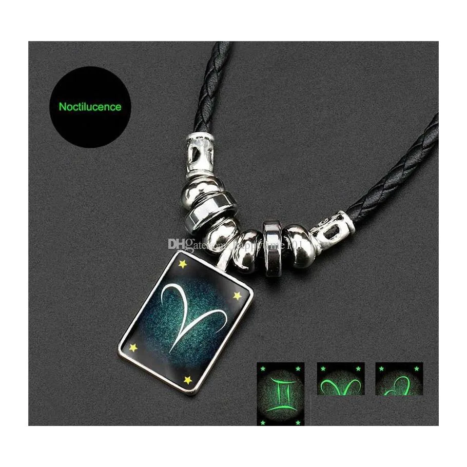 Pendant Necklaces 12 Constellation Necklace Glow In The Dark Sign Hematite Necklaces Fashion Jewelry Drop Delivery Pendants Dhxgs