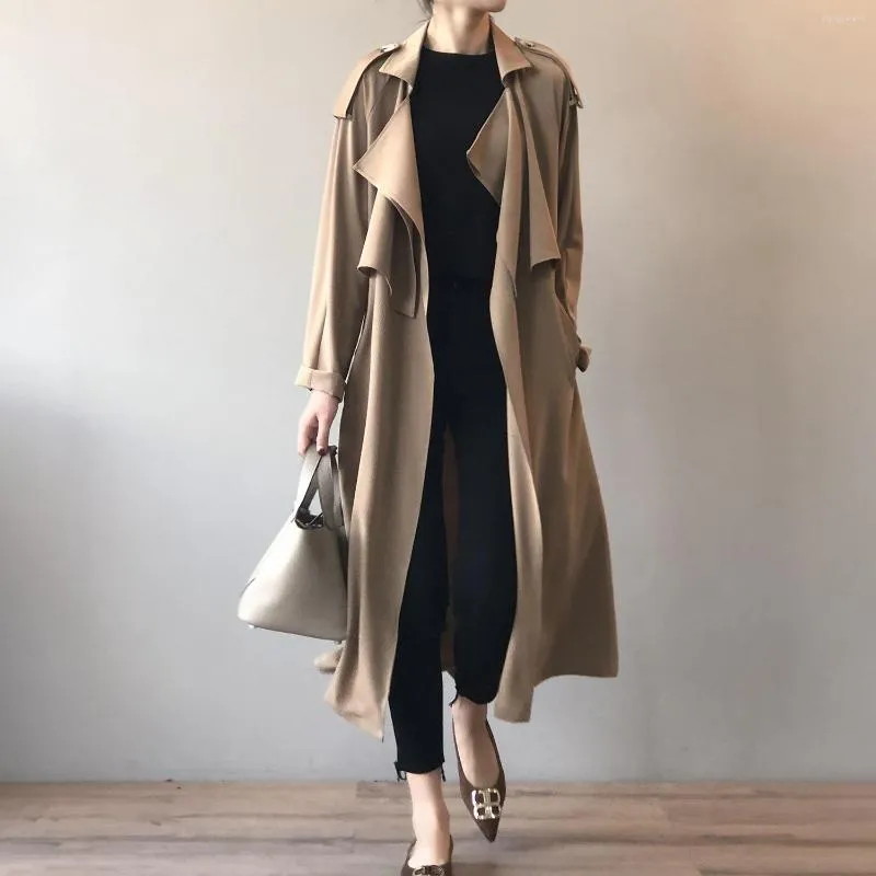 Trench da donna Fashion Spring Women Coat Retro British in stile British Midi Giaquetas Salve impermea di grandi dimensioni Sobretudo Feminino Long Magoak