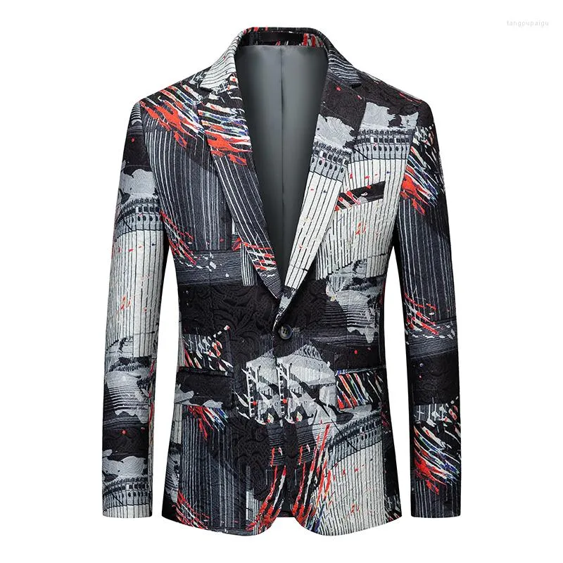 Męskie garnitury Yasuguoji męska sukienka modowa mody Slim Fit Jacket Blazer plus size 6xl Casual Floral Print Malowanie Blazerów Mężczyźni