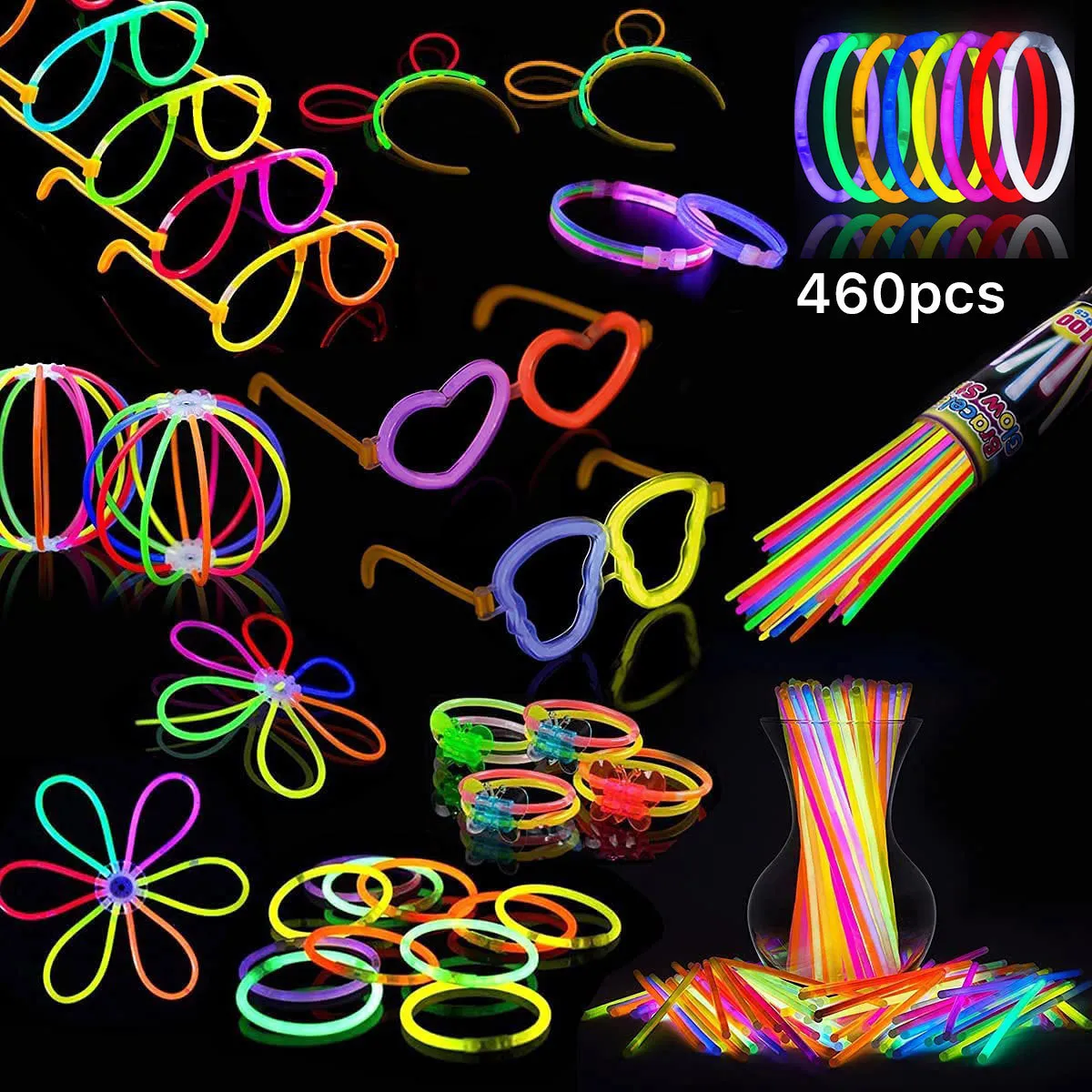 Décorations de Noël 460 pcs Bâtons Lumineux 8 pouces barres lumineuses colorées bracelets Colliers au néon pour Anniversaire Mariage Concert Festive Party Supplies 221201