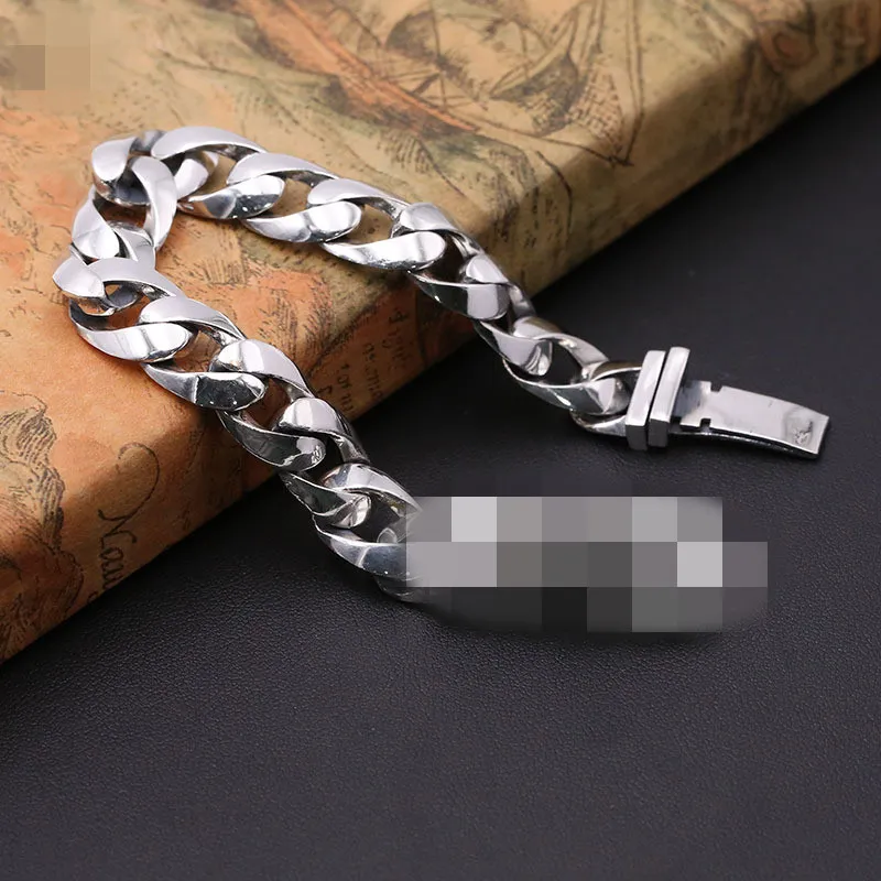 Цепные браслеты 925 Стерлинговое серебро 18 20 см перекрестные цветочные антикварные готические панк -винтажные сети