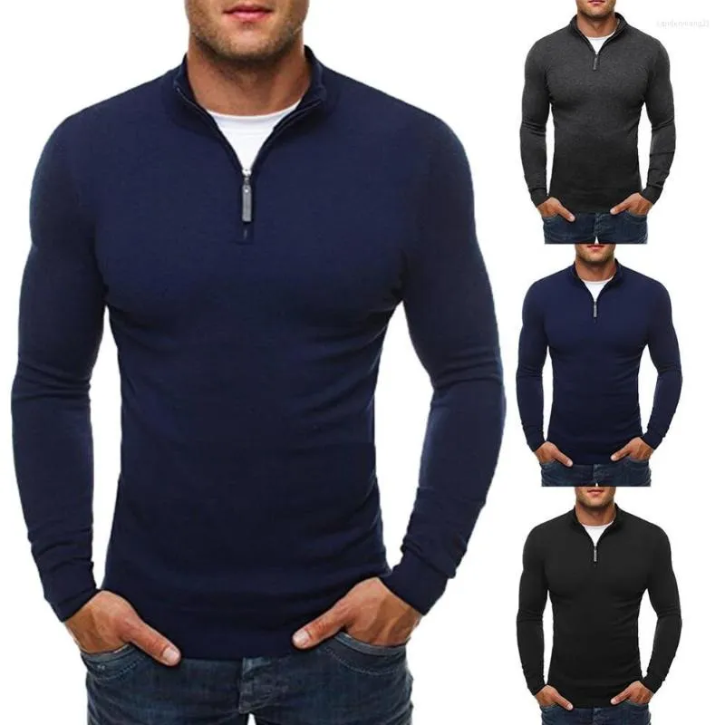 Männer Pullover Männer Pullover Dicke Warme Gestrickte Half Zip Pullover Einfarbig Stehkragen Langarm Zipper Top Bluse 2022