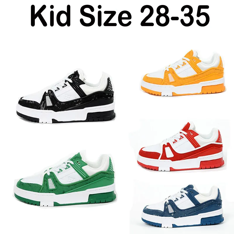 Kids Designer Sneaker Virgil Trainer Casual Shoes Calfskin White Green Red Blue Letter Overlays Platform Low Sneakers Size 28-45