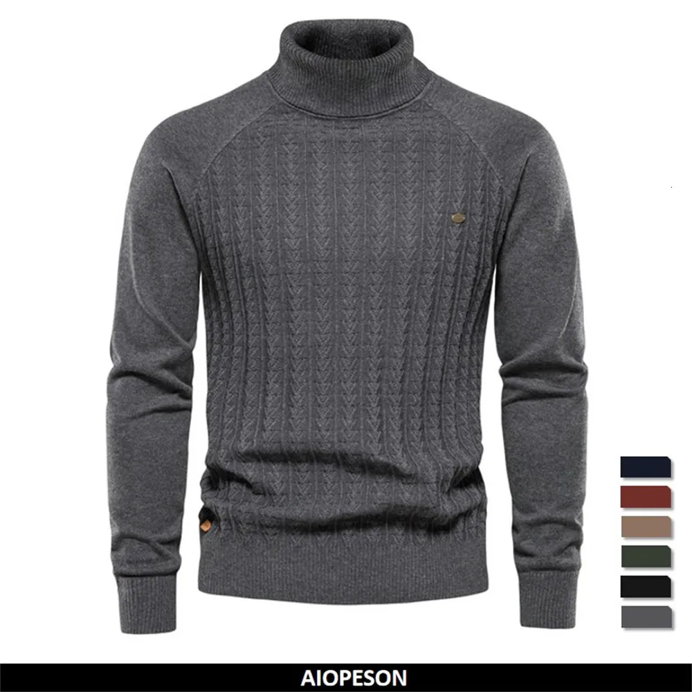 Mens Sweaters AIOPESON Solid Color Knitted Turtleneck Male Sweater Cotton High Quality Warm Pullover Winter Casual for 221130