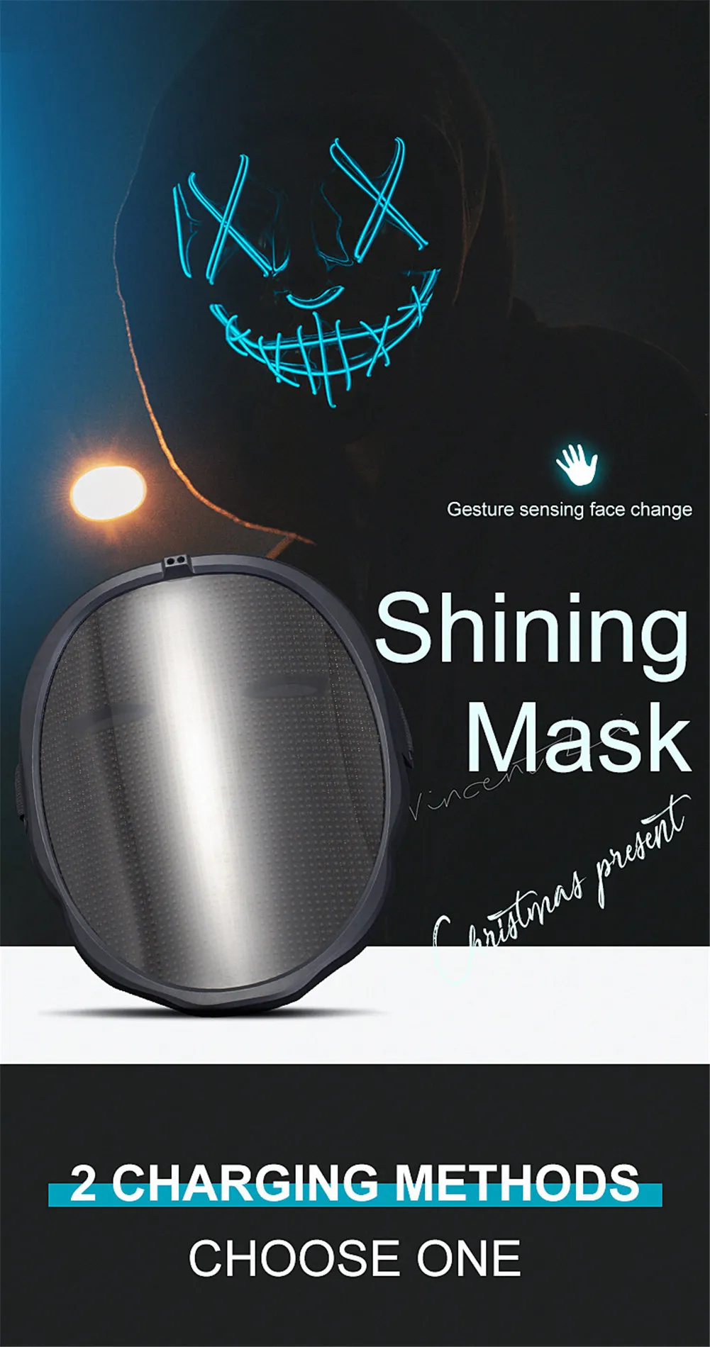 Led Happy Mask DIY LED Party Mask: Bluetooth RGB Light Up Mask with Custom Text ...