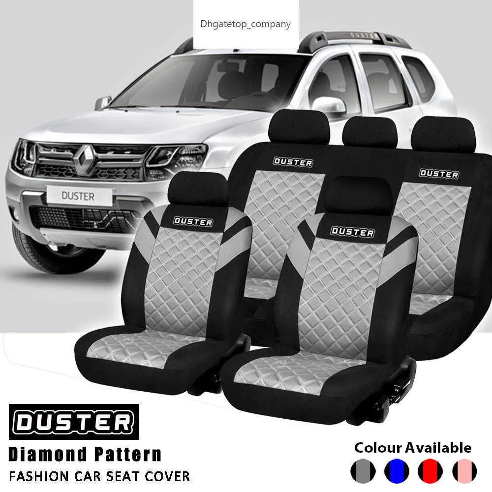 Universal Duster Printing Car Seat Cover Full Set Diamond Mönster präglad och 2 framsäten inre tillbehör