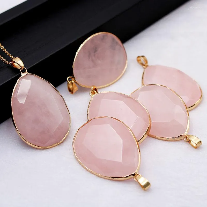 Pendentif Colliers 6 PCS / LOT Naturel Rose Cristal Quartz Pierre Collier Pour Femmes Énergie Bijoux Pendule En Gros Articles D'affaires