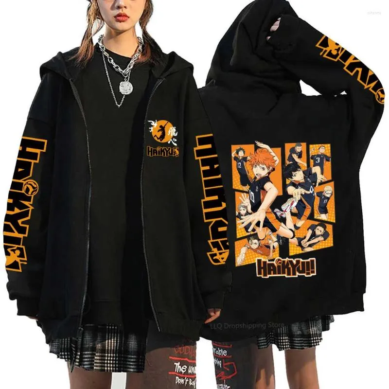 Damen Hoodies Fleecejacken Harajuku Jackenmantel Karasuno High School Langarmmäntel Haikyuu Zipup Unisex Zip Kapuzenpullover