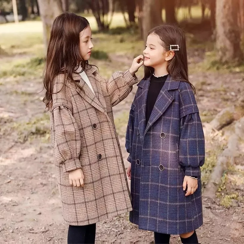 Casaco infantil garotas trincheira de roupas de inverno espessura jaqueta xadrez em longa parka adolescente design de luxo quente de alta qualidade 221130