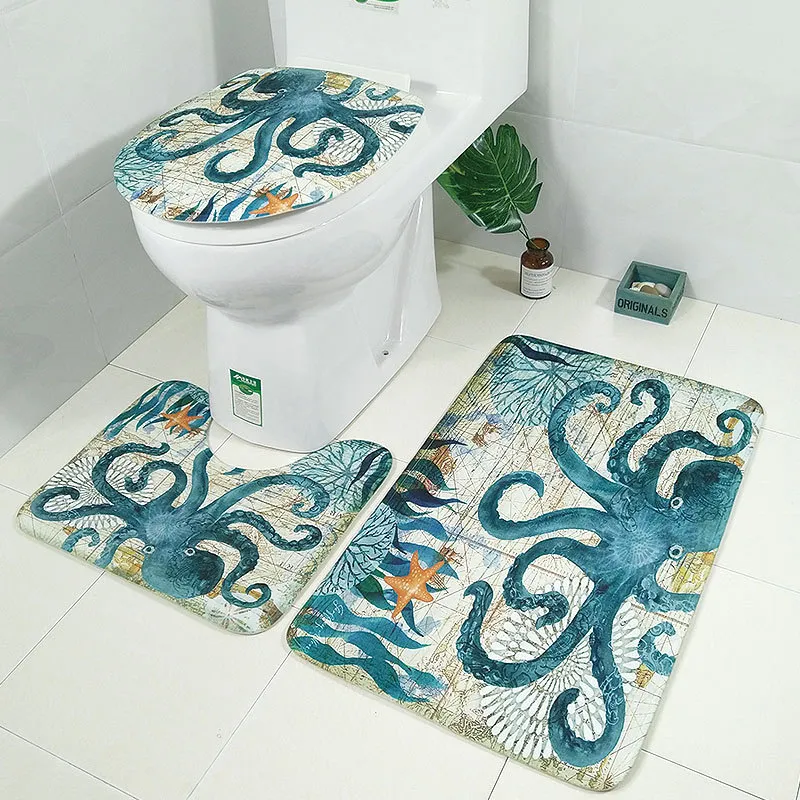 3 stks/set toiletmat vloer badmatten voet mat woonkamer badkamer tapijt douche dolfijn schildpad octopus 3d printen niet-slip deur kleed