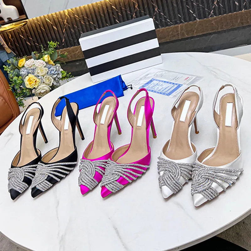 Seduction Gatsby Satinkleid Schuhe Aquazzura Ananas 9 cm spitze Straußenfederschleife Kristalldiamant Sandale Pumps High Heels Pailletten Stilettos Damenschuh