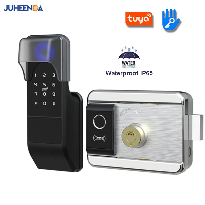 Door Locks Waterproof Tuya Wifi Smart Digital Password Doublesided Fingerprint Electronic Rim For Outdoor Iron Gate 221201