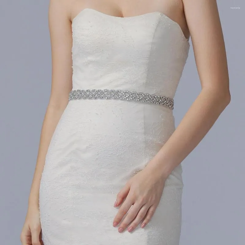 Pasy Sliver Crystal Rhinestone Wedding Bride sukienka dekoracyjna szarfia z kamieniami klejnotami satynowymi wstążkami