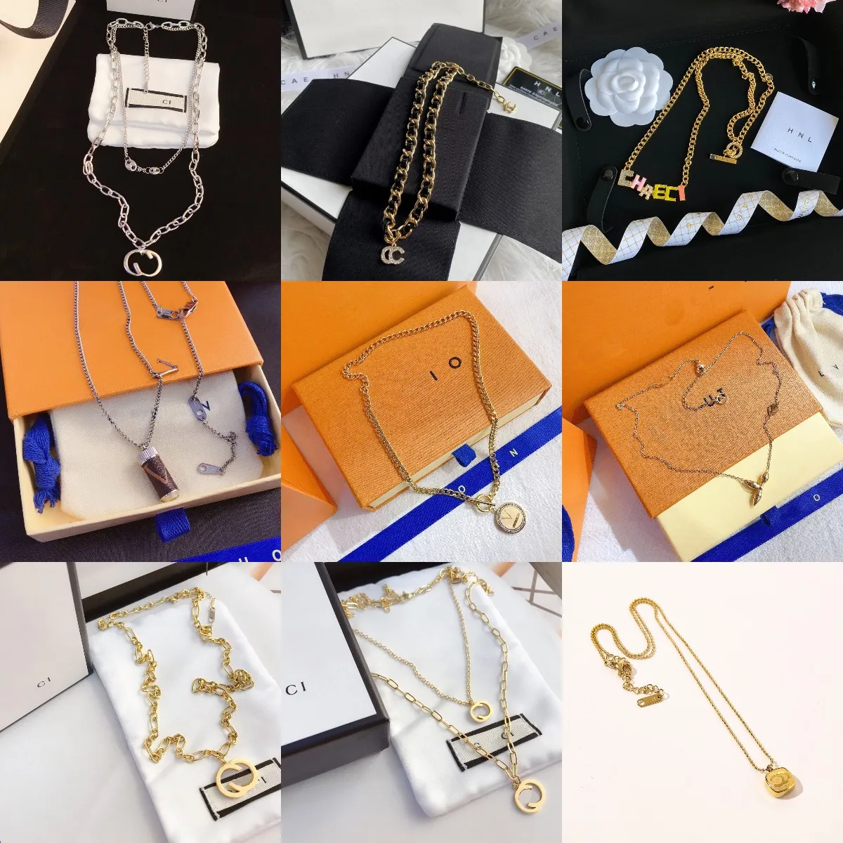 20 Style Luxury Designer Halsband Pendant Halsband Designers Rostfritt st￥lpl￤terat faux l￤derbrev f￶r kvinnor Br￶llopsmycken utan l￥da