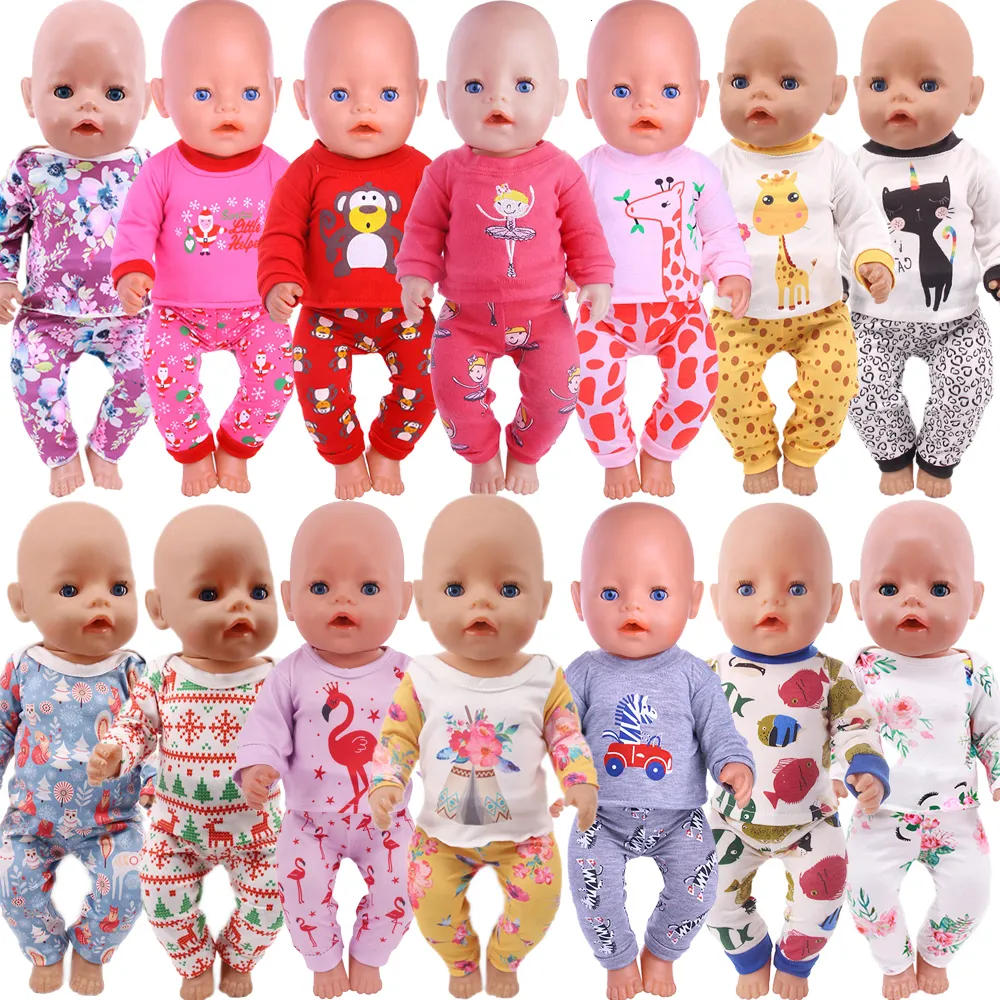 Acessórios para bonecas Pijamas de pescoço de tripulação feita à mão para 18 polegadas American Acessory Girl 43 cm Baby Born Clothes 43 Nossa geração 221130