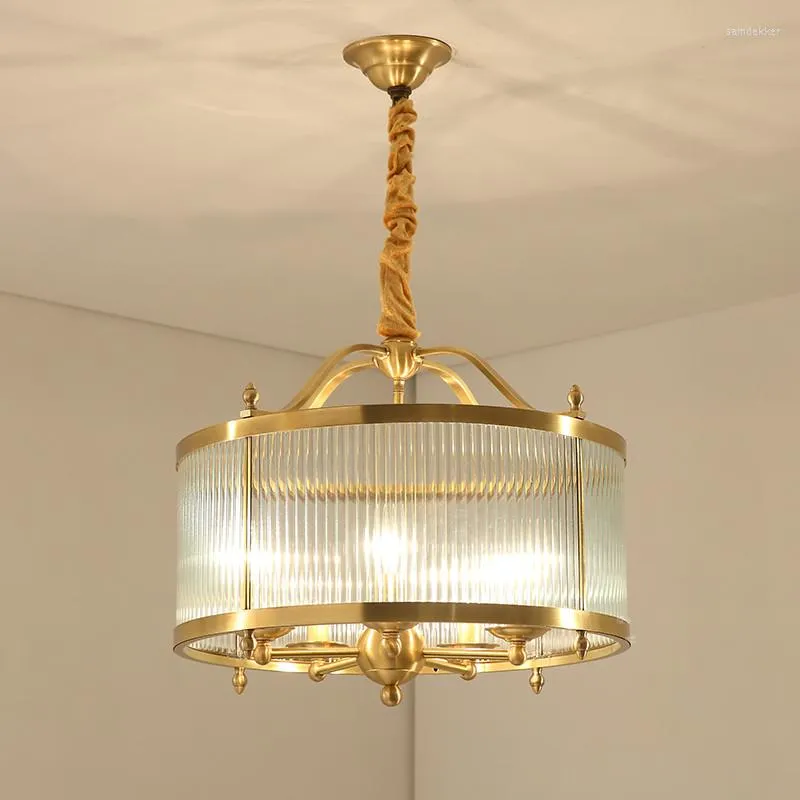 Hänglampor koppar ljuskrona D40cm H43cm smides ledtrådare belysningsarmaturer modern hängande lampa med glasskugga för vardagsrum