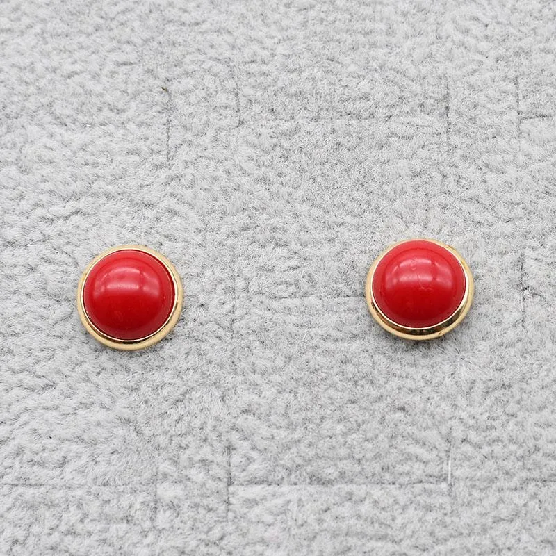 Stud Earrings Ladies' Red Round Drop Oil With Gold Trim. Simple And Generous