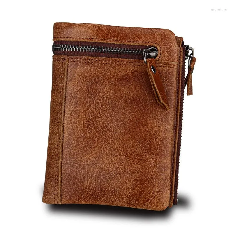 Wallets 2022 Genuine Leather Mens Wallet Man Zipper Short Coin Purse Brand Male Cowhide Credit&id Multifunction Small