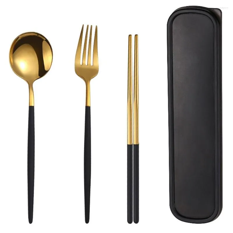 Flatware sets 4-delige set Portugees stijl roestvrij staal draagbaar tafelwerk student reizen lunchbox vork lepel lepel eetstokjes