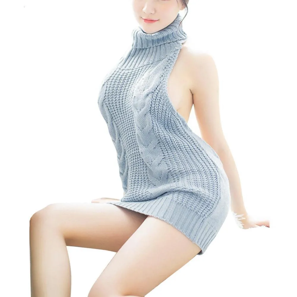 cable knit backless turtleneck dress Buttermilk Knitted Long Sleeve Backless Mini Dress main image 1