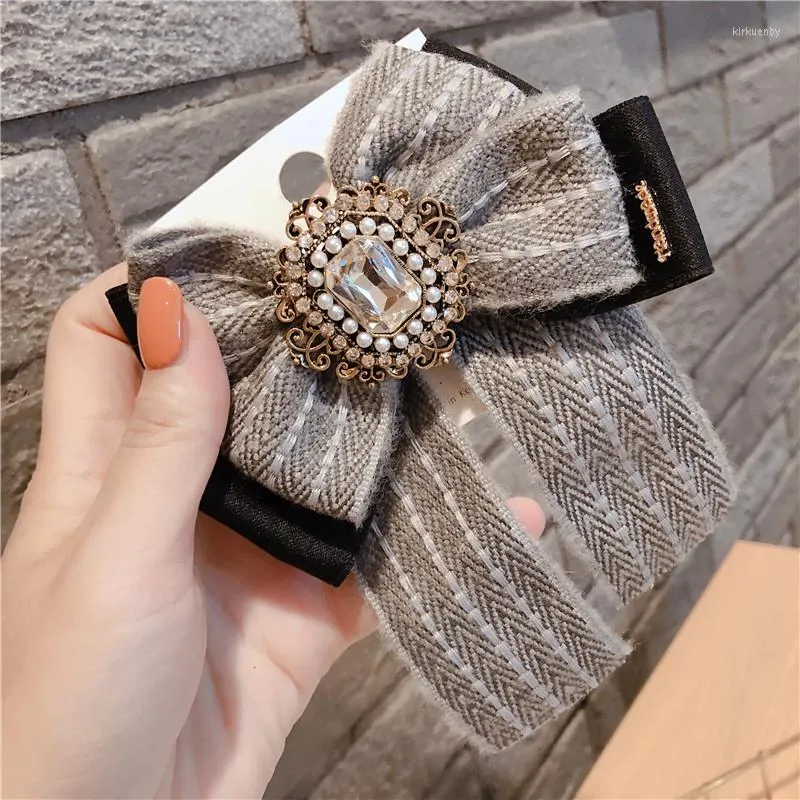 Brooches Korean Fashion Stripe Ribbon Bow Brooch Crystal Fabirc Pins And Luxury Wedding Dress Badge Gift For Women Accessories