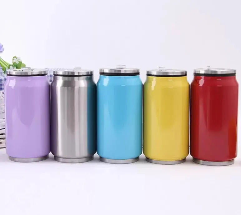 new Creative Stainless Steel can Water Bottle -Top Can Metal Bottles Creative Design Portable Water Drinking Bottles Straw Inside Thermos