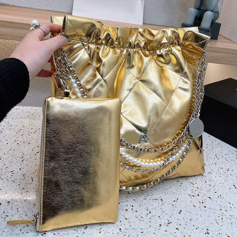 Projektantki Women 22 hobo pikowana torba na zakupy France luksusowa marka Pearls łańcuch sznurka złota torebka dama srebrna olej skóra skóra duże torby na ramię