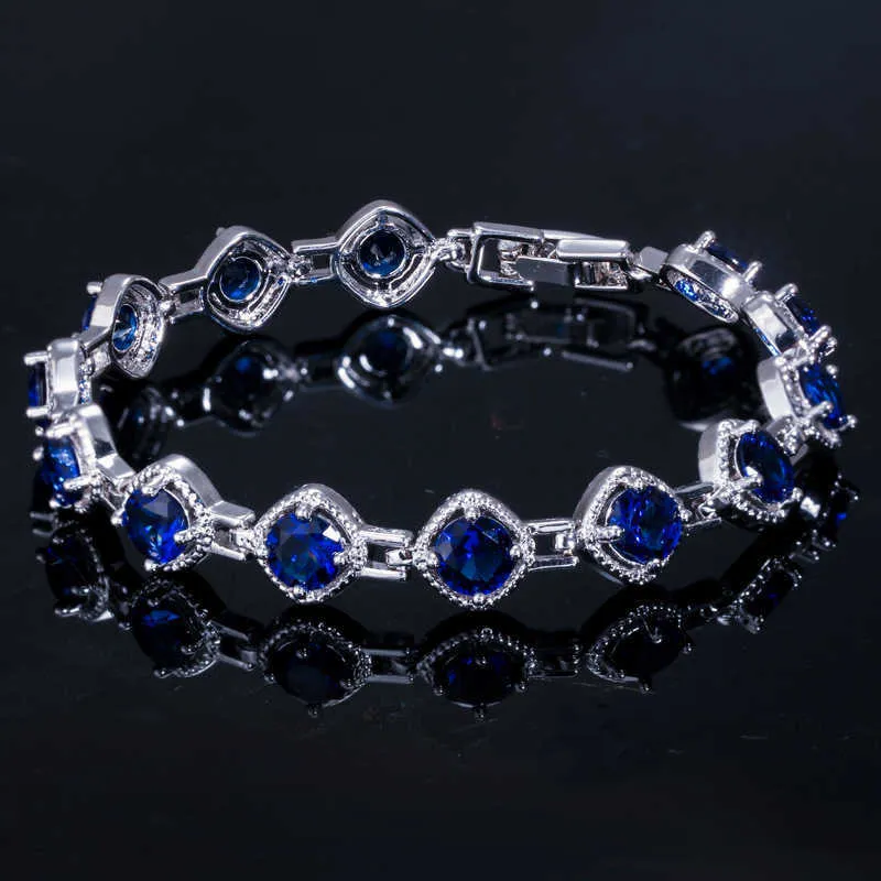 Bracciale a catena con zirconi brillanti, zaffiro, pietra preziosa colorata, braccialetto in argento sterling S925, gioielli di lusso per matrimoni da sposa