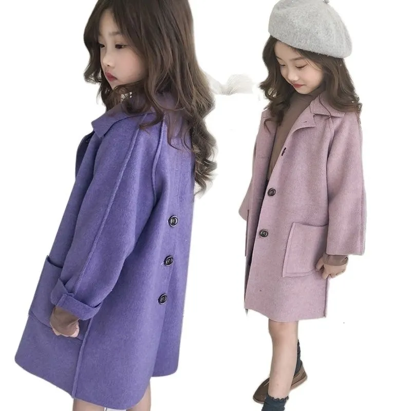 Płaszcz Spring Autumn Wool Blends For Girl Korean Version Dwustronna synteza Środkowa długość Casual Children S Odzież 221130