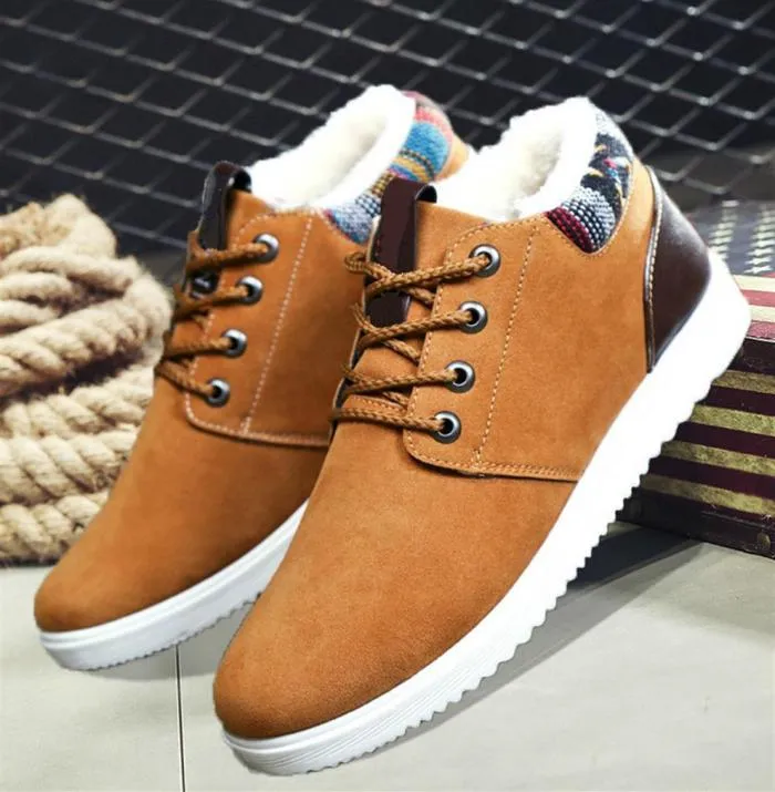 Ankle Mens Boots Flat Men Shoes Internal Elevation Fluffy Boot Nonslip