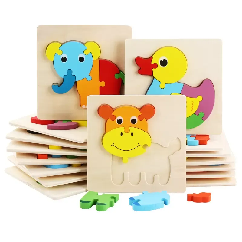 Baby 3D Puzzles Jigsaw Wooden Toys For Children Cartoon Animal Traffic Puzzles Intelligence Kids Early Educational Training Toy Hot GF1201
