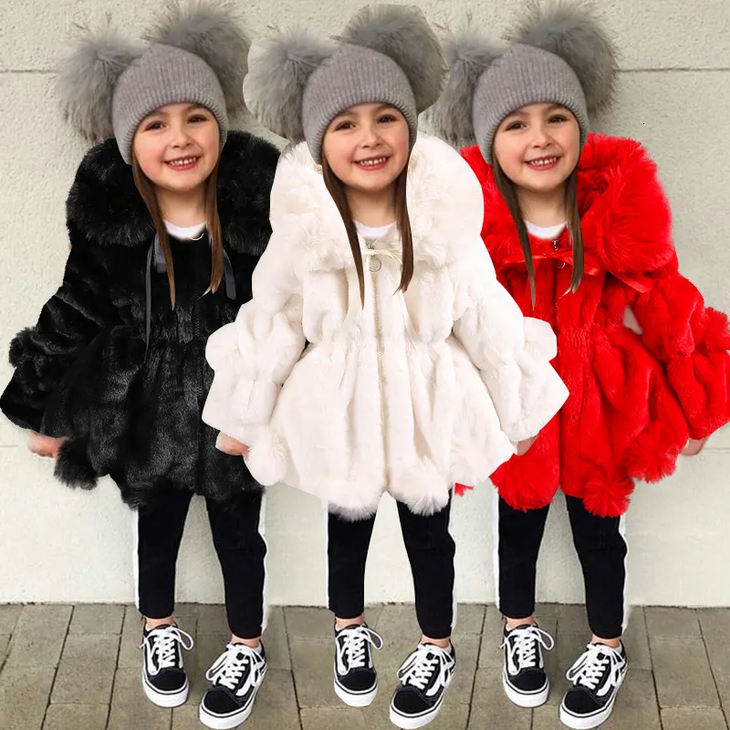 Down Coat Winter Girls Plush Cotton Clothes Baby Big Wool Collar Ball Thicked Jacket Fashion Children S Imitation Fur 221130