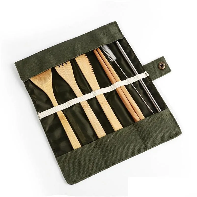 Dinnerware Sets Cutlery Bamboo Spoon Outdoors Manual Non Slip Fork Tableware Mti Function 6 Piece Set St Environment Protection 10 2 Dhdop