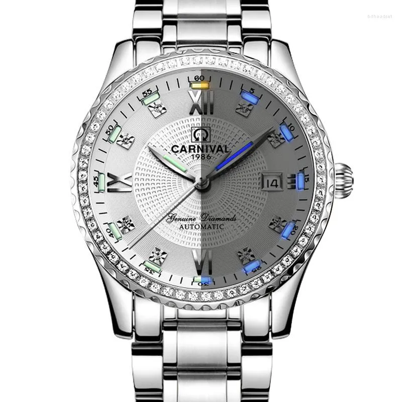 Armbandsur Carnival Top Herrklockor Automatisk sj￤lvvindklocka m￤n Sapphire reloj Hombre Luminous Hand Relogio Clock C8737G-1