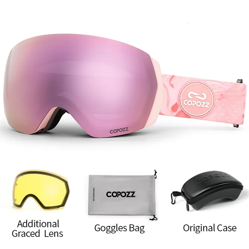 Ski Goggles Copozz Men Women Uv400 Antifog okulary śnieg szklanki śniegu dorosłe snowboard Goggle z nocnym żółtym obiektywem i zestawem obudowy 221130